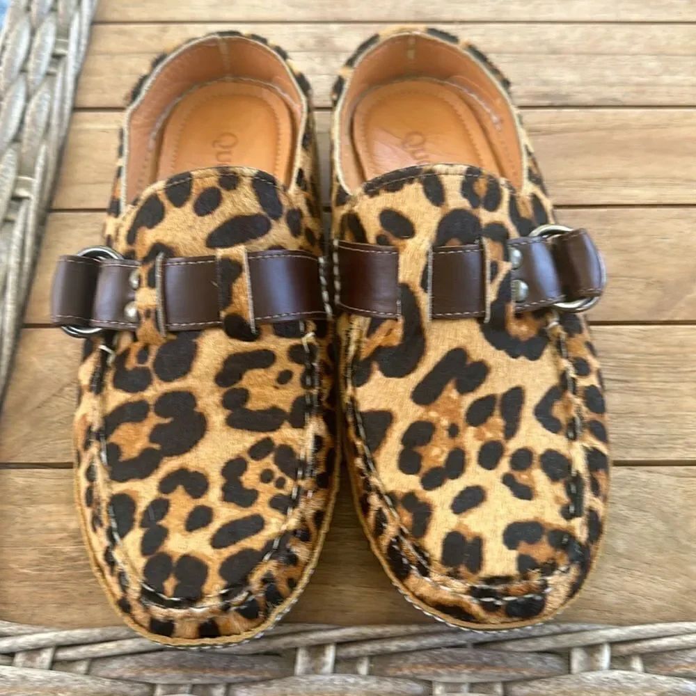 QUODDY WOMEN'S RING MULE IN LEOPARD HAIRCALF 8.5